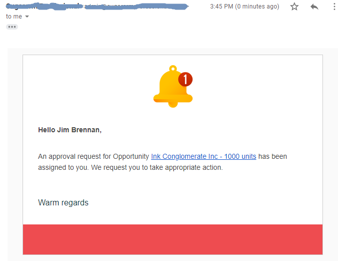 Approval request email notification from suitecrm