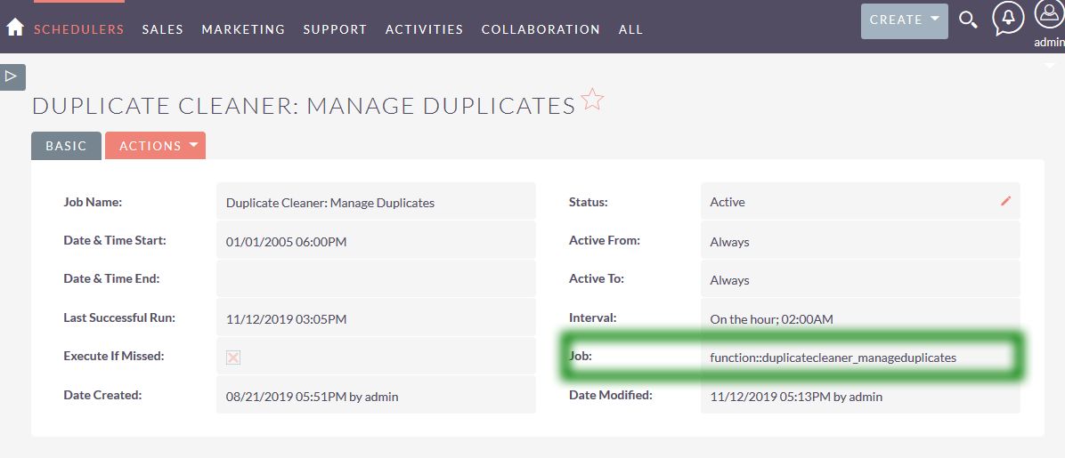 Duplicate Cleaner Scheduler record into CRM.