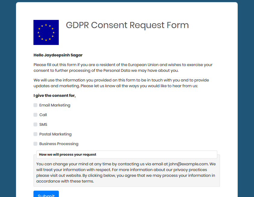 Suitecrm GDPR consent form