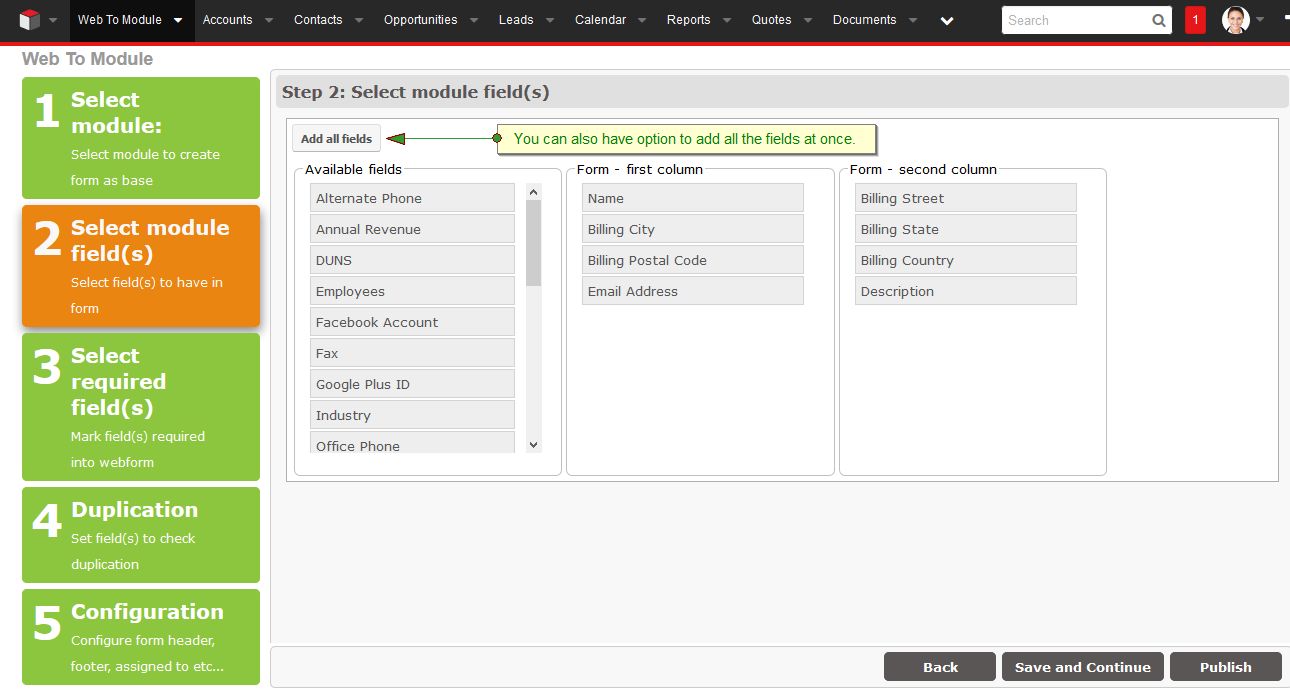 Select field(s) to display in WebForm