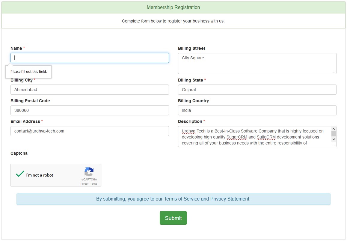 Form required field validation