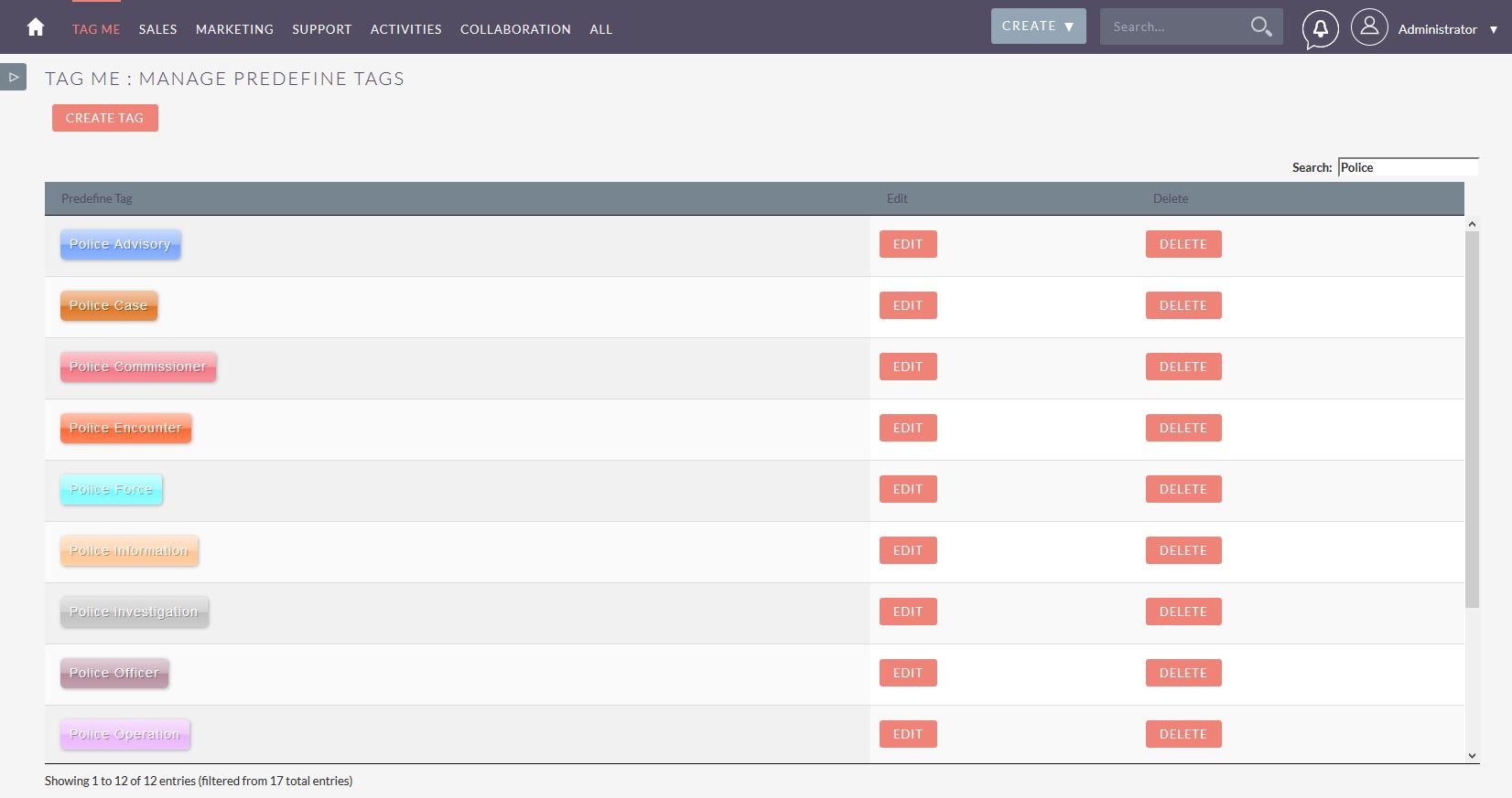 Predefine tag search