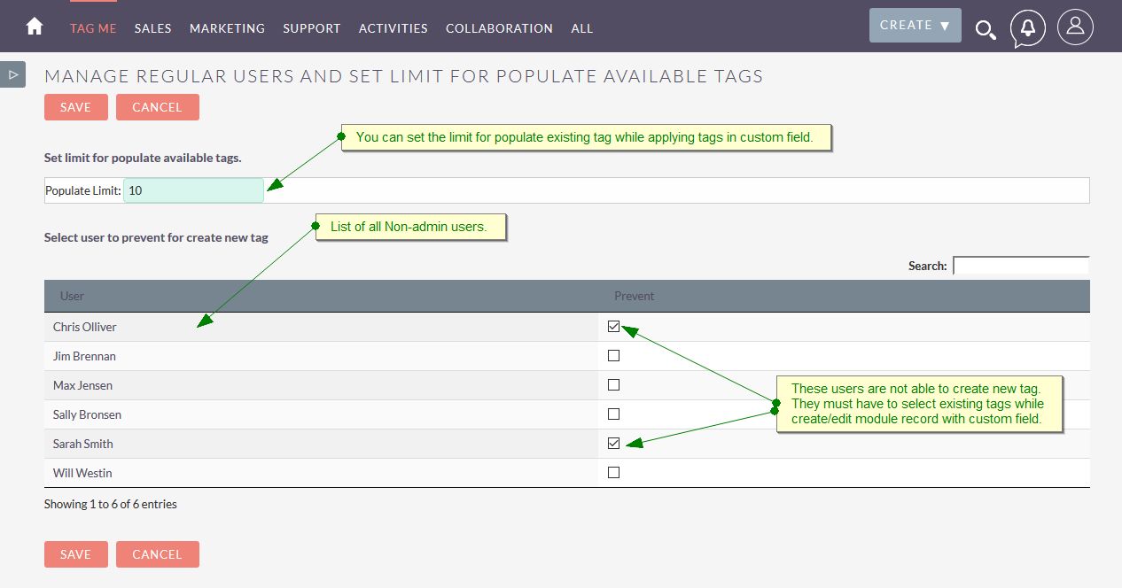 Manage regular users and populate limit