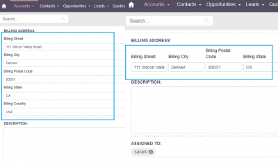 How to change address block from vertical to inline for suitecrm 8