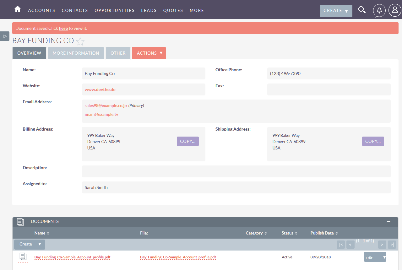 Accounts DetailView with Documents subpanel