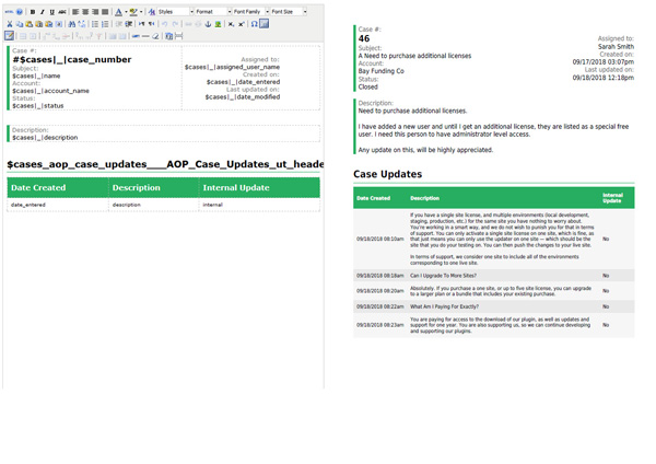 SuiteCRM Parsed cases and case updates