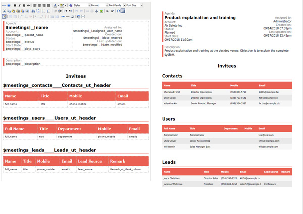 SugarCRM Export meetings and related module data