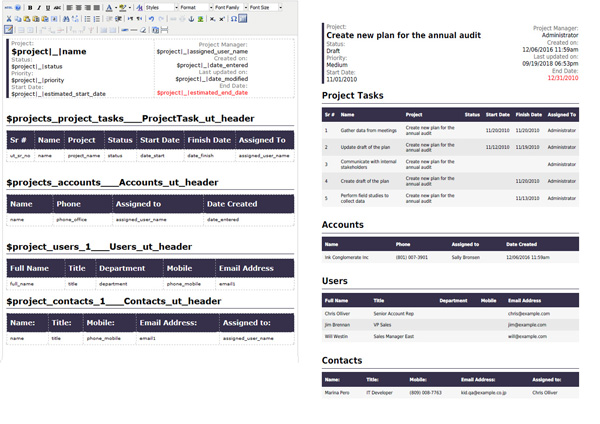 SuiteCRM Parsed project, project tasks and project resource