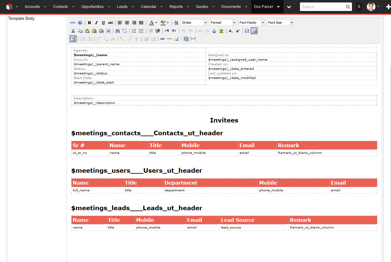 DocParser template body