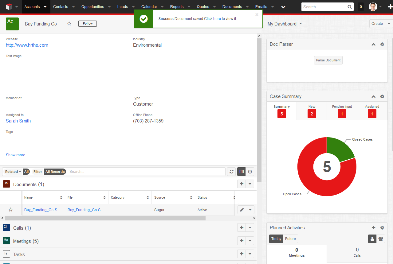 Accounts DetailView with Documents subpanel