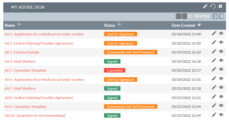 Adobe acrobat sign suitecrm dashboard and subpanel