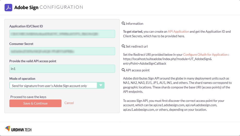 Adobe Sign SuiteCRM admin configuration Adobe Sign SuiteCRM admin configuration