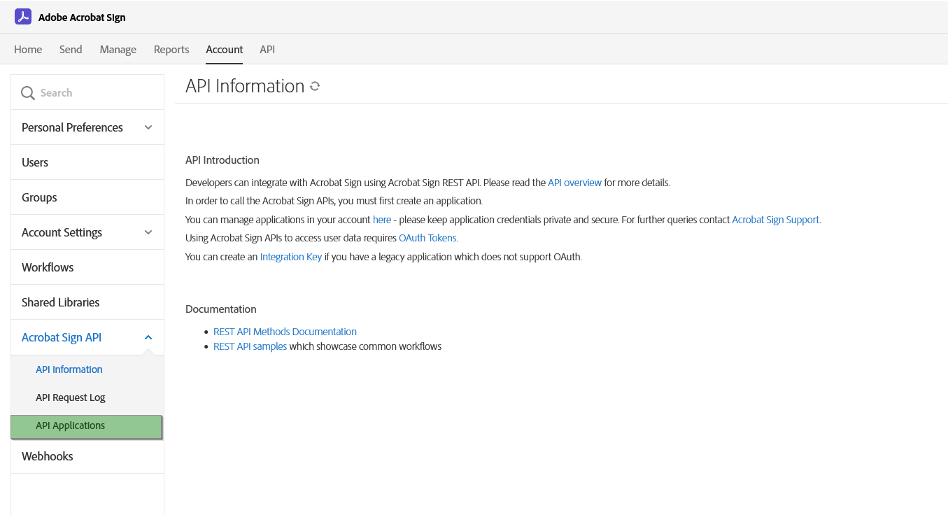 Adobe Sign account API