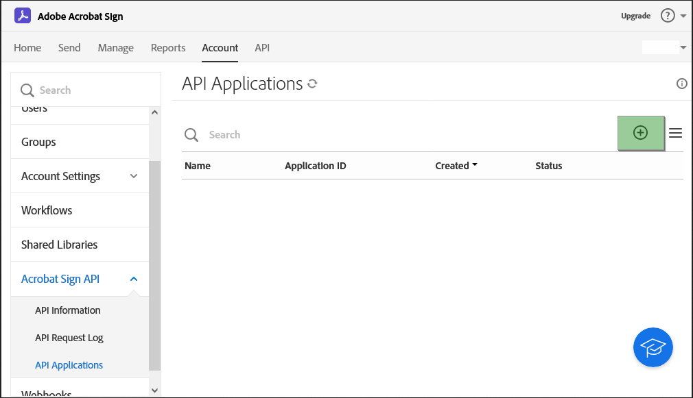 Adobe Sign create application Adobe Sign create application