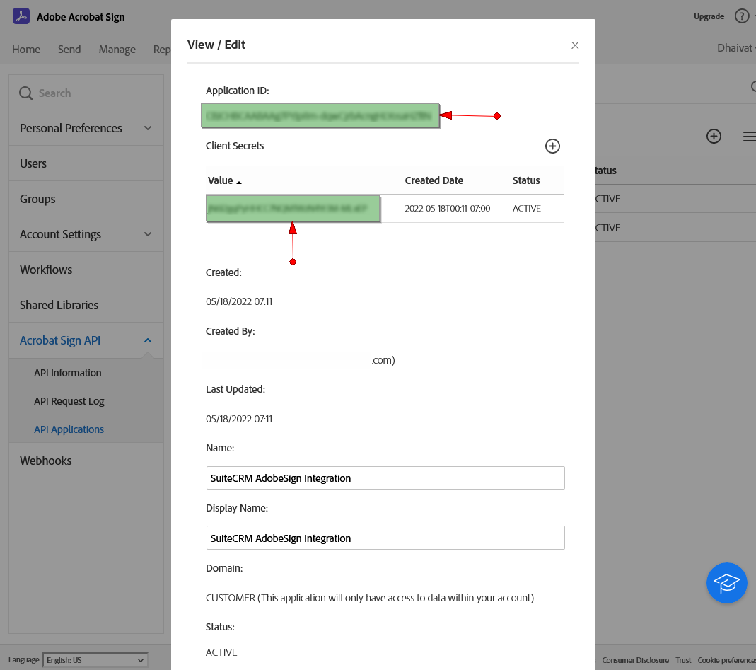 Adobe Sign provide application id and client secrets Adobe Sign provide application id and client secrets
