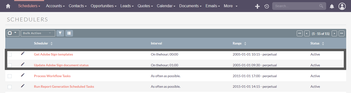 Adobe Sign SuiteCRM schedulers