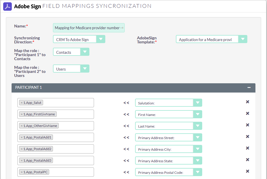 Adobesign suitecrm field mapping