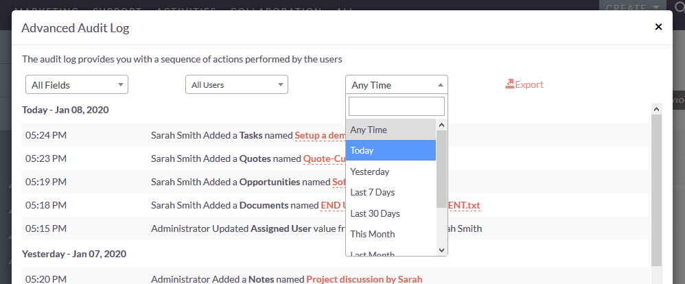 SuiteCRM Advanced audit log filter option SuiteCRM Advanced audit log filter option