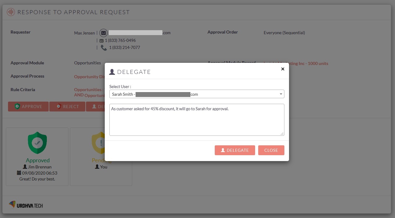 SuiteCRM Approval Process - Delegate Popup