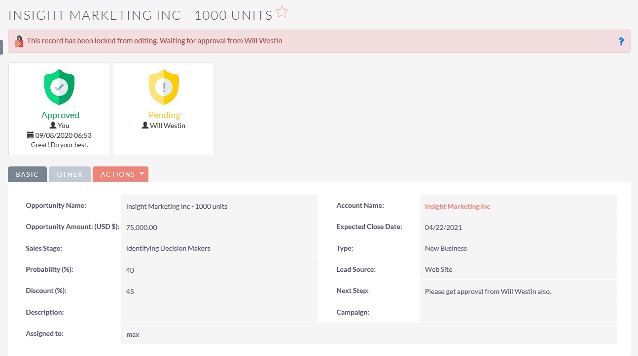 SuiteCRM Approval Process - Waiting for next approver