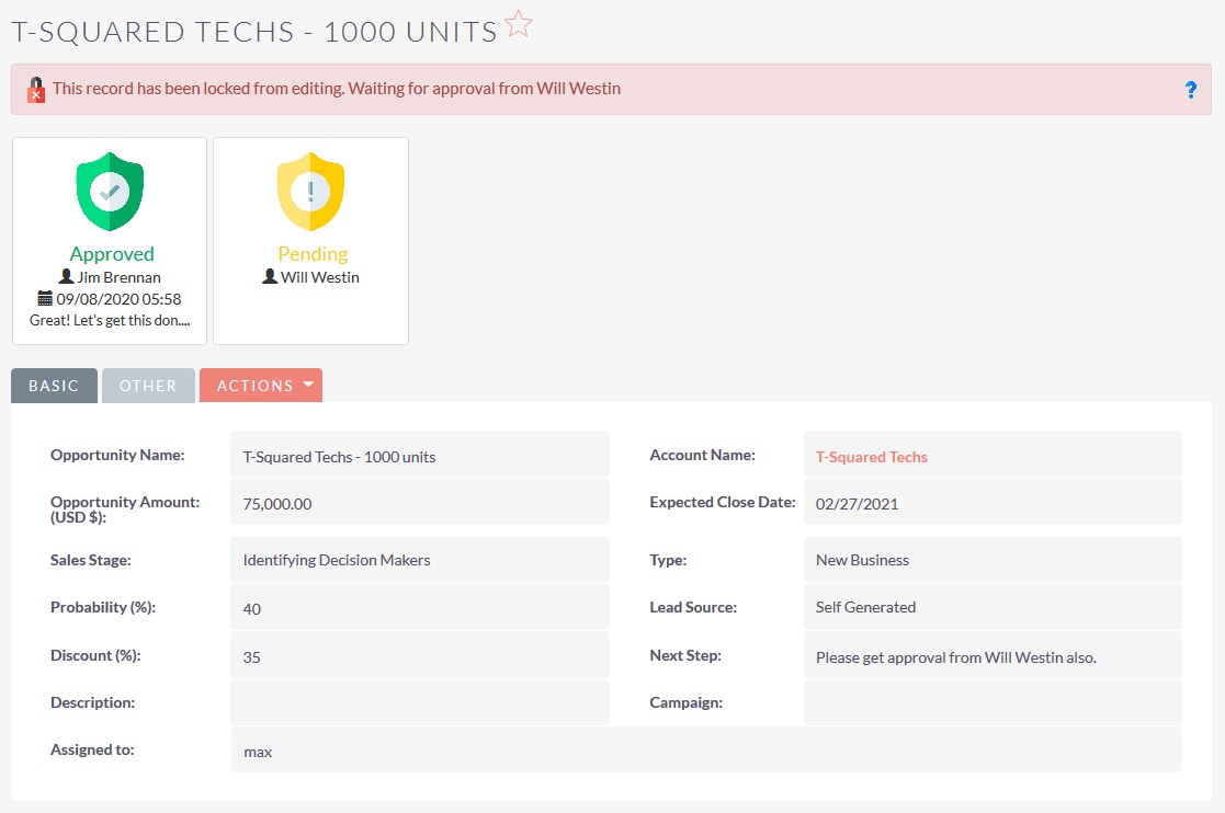 SuiteCRM Approval Process - Waiting for next approver