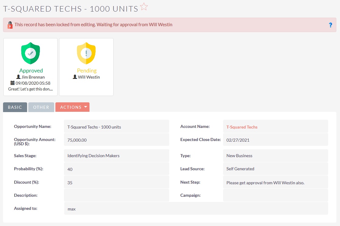 SuiteCRM Approval Process - Waiting for next approver