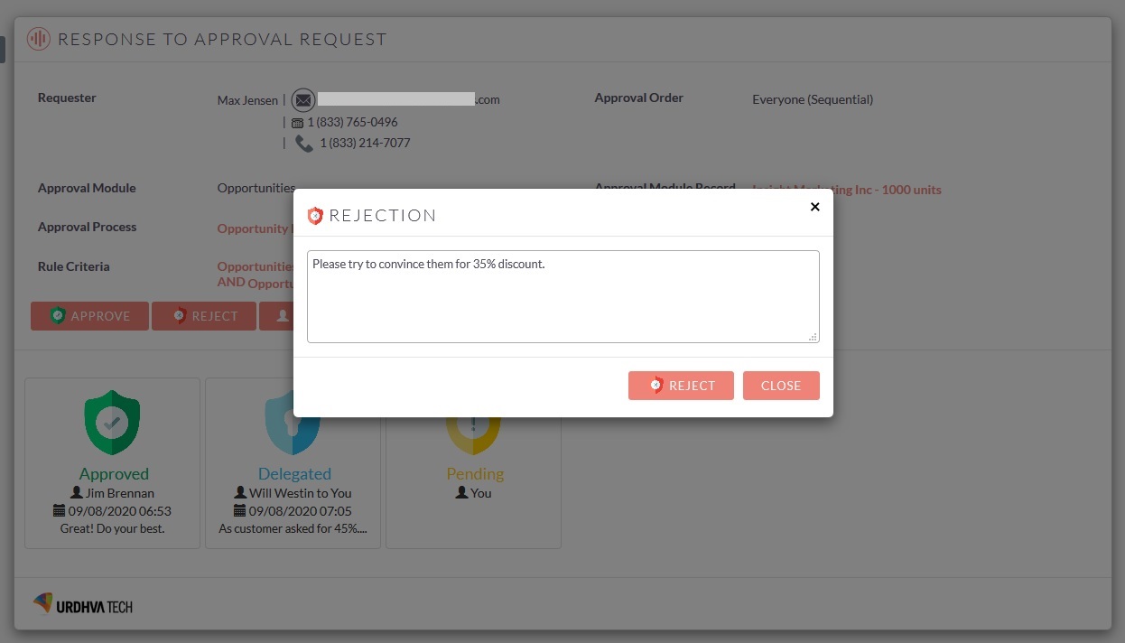 SuiteCRM Approval Process - Reject Popup