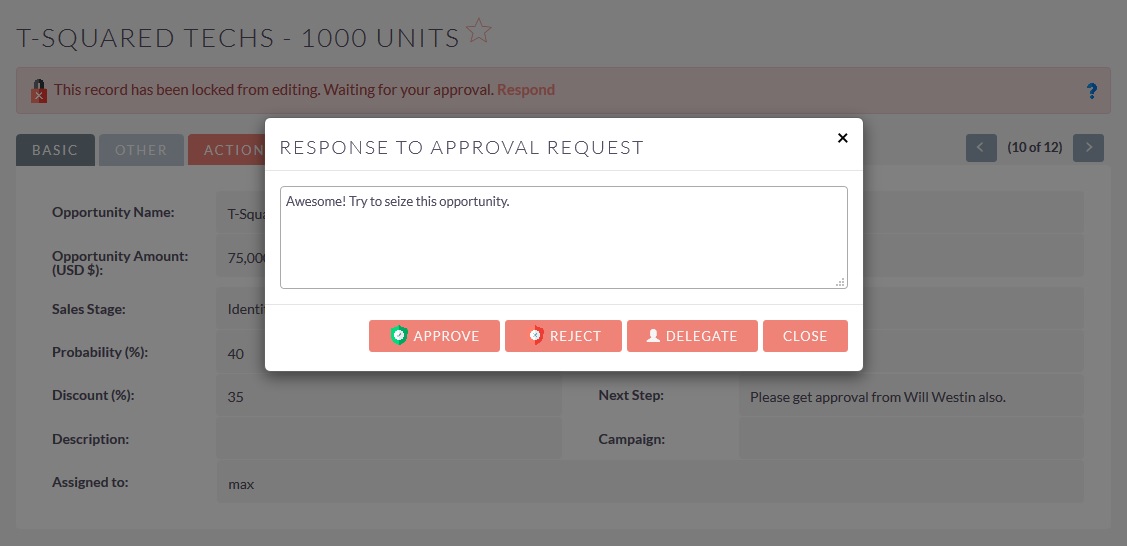 SuiteCRM Approval Process - Next Approver Approved Request