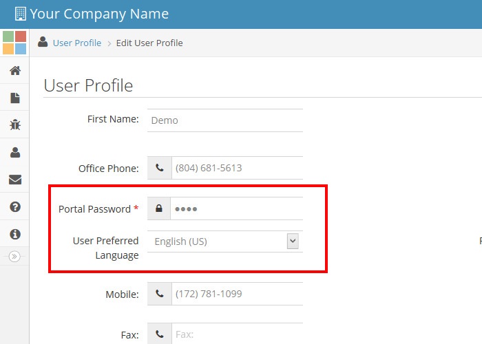 Portal reset password and language setting