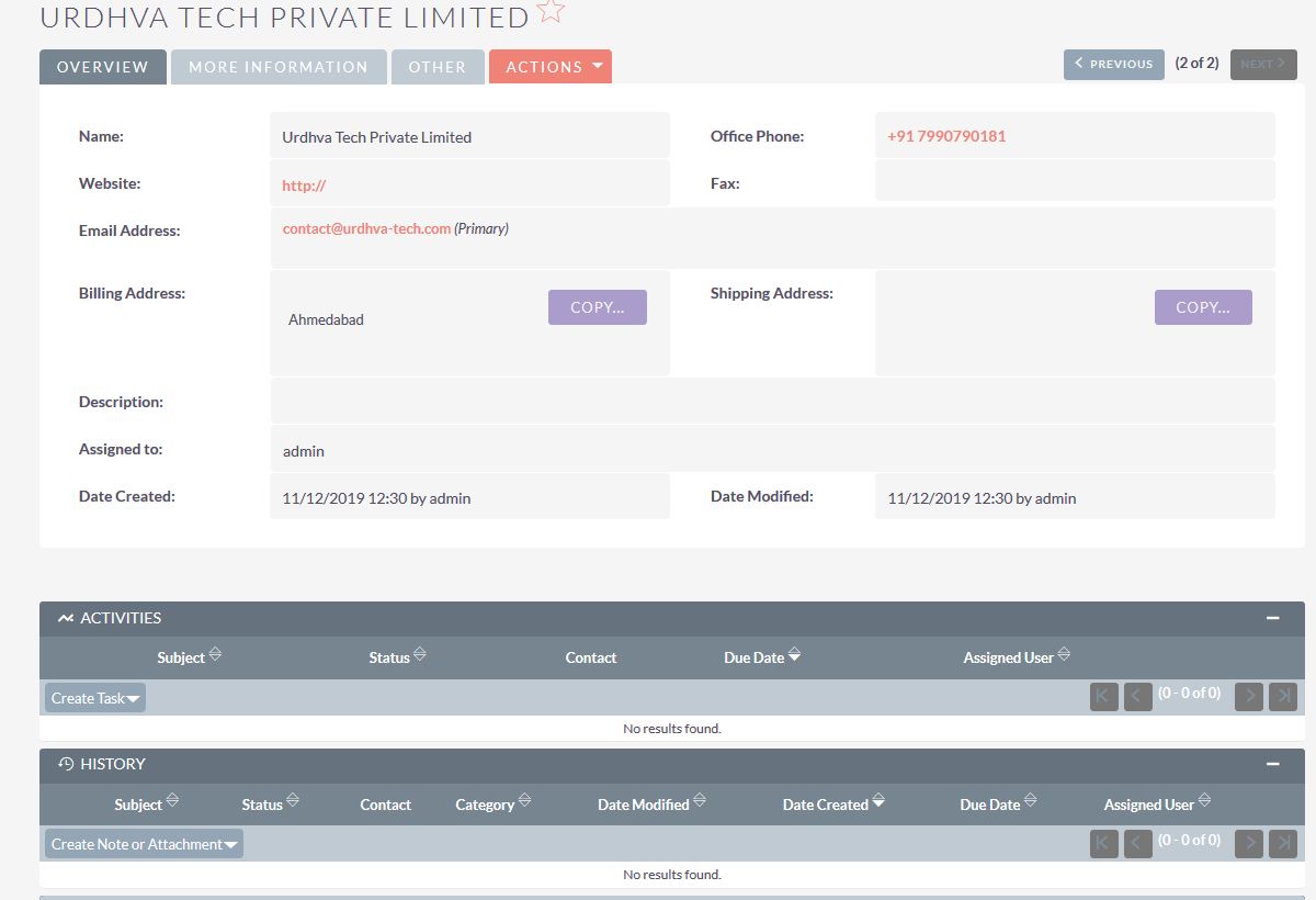 Accounts DetailView(Primary Record)