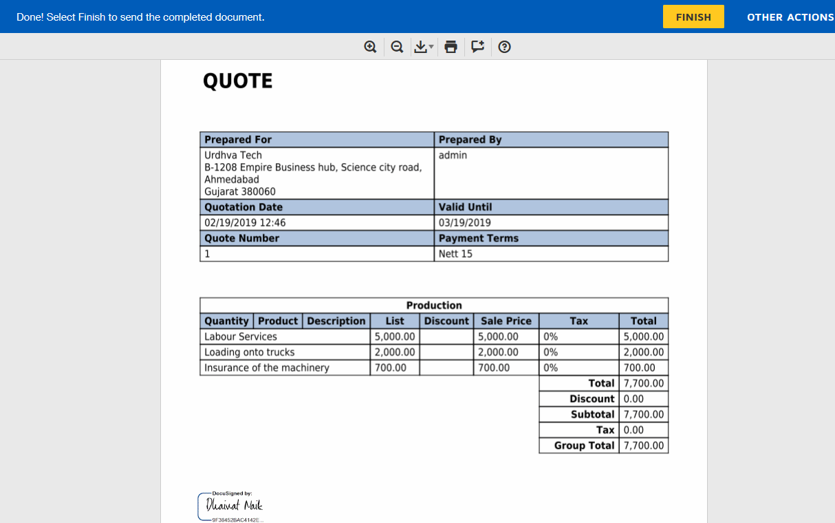 DocuSign SuiteCRM Dashlet