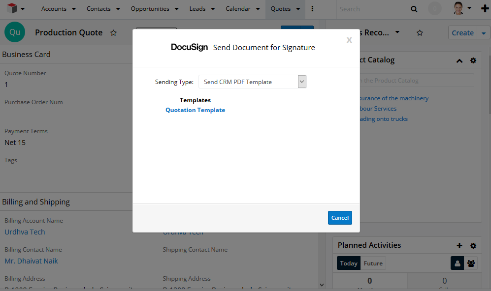 SugarCRM for DocuSign