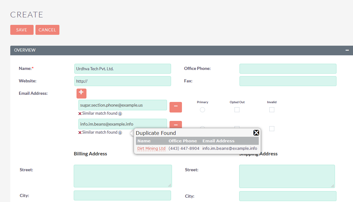 Dupdetector Indicates the possible duplicate value for email