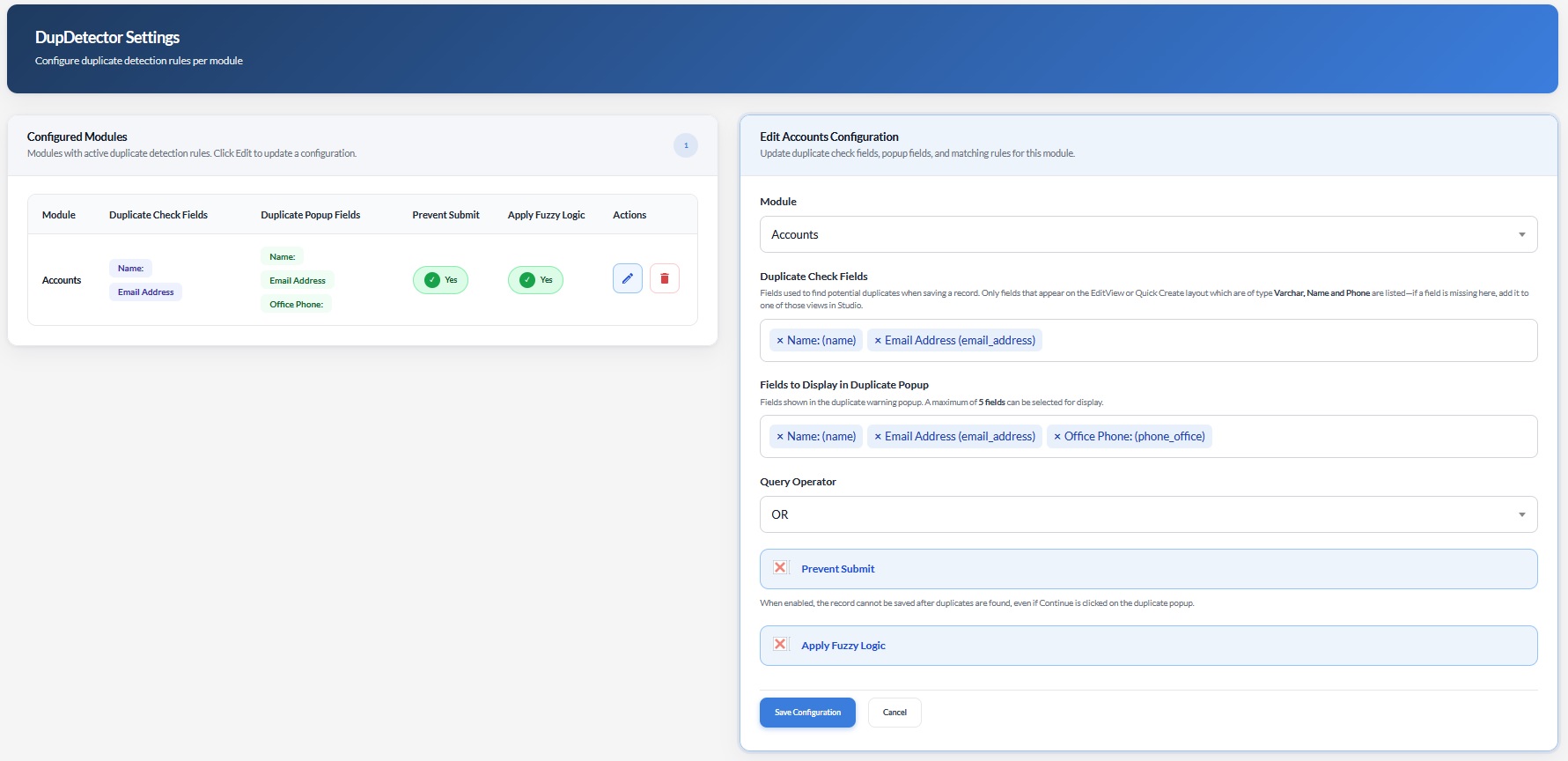 DupDetector Field Selection