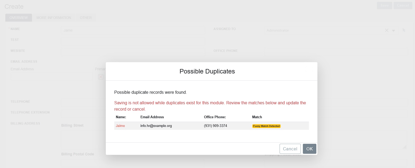 DupDetector Duplicate Fuzzy Result