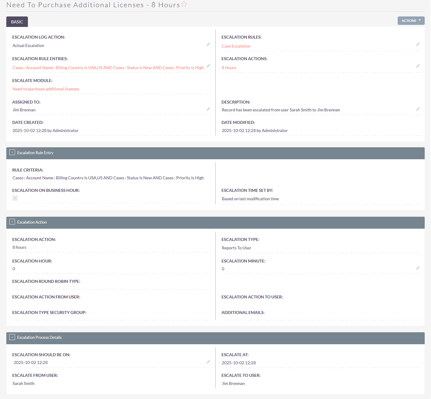 SuiteCRM Case Escalation log details