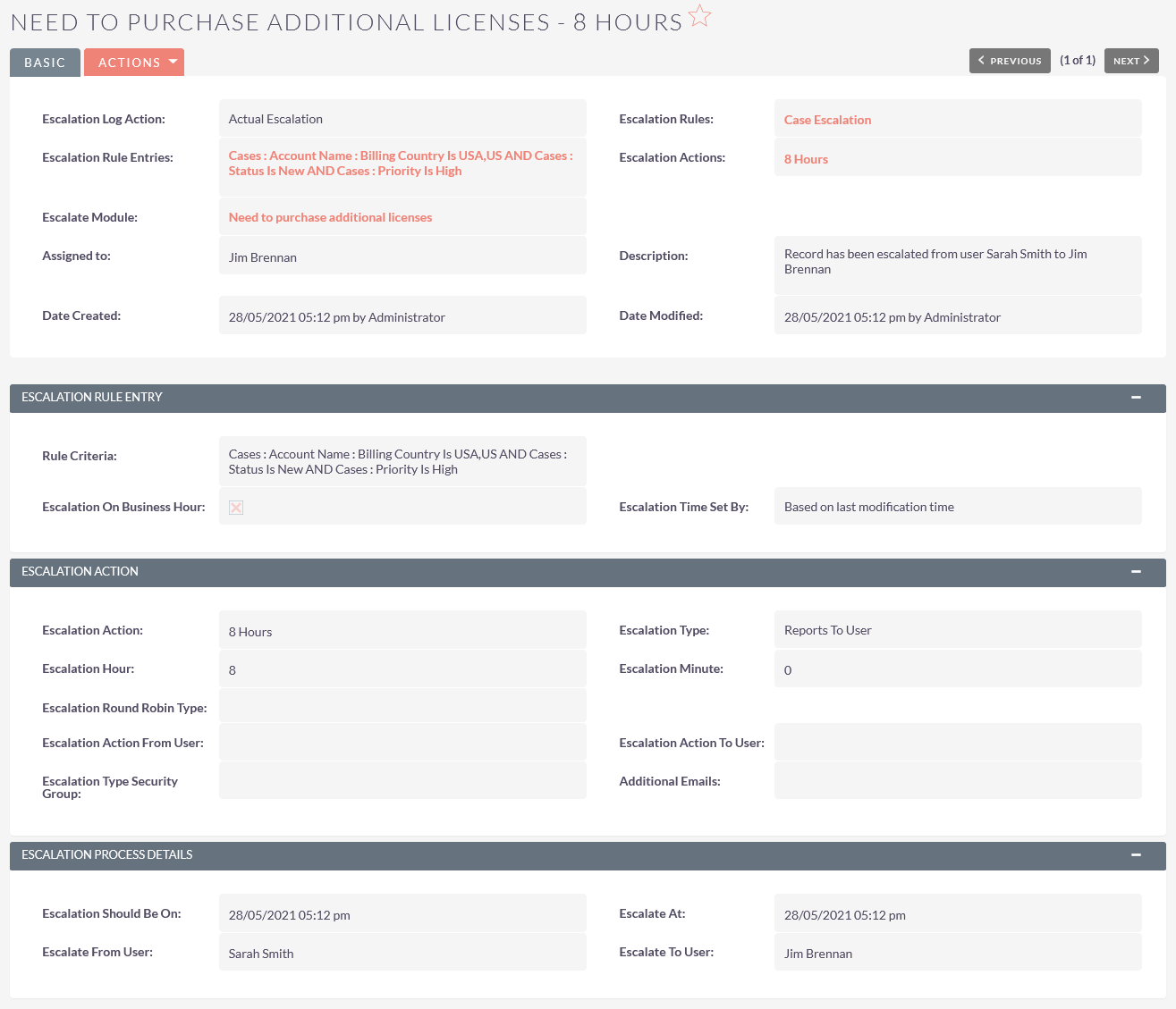 SuiteCRM Case Escalation log details