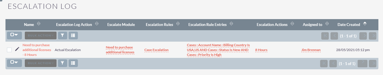 SuiteCRM Case Escalation log lists