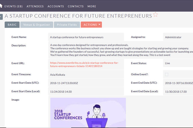 SuiteCRM Eventbrite data in crm