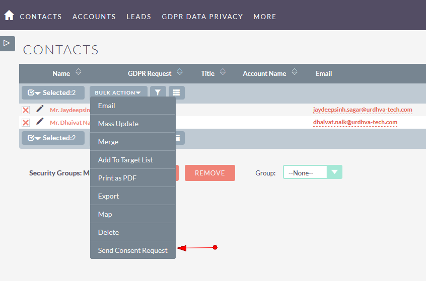 GDPR send consent request from suitecrm