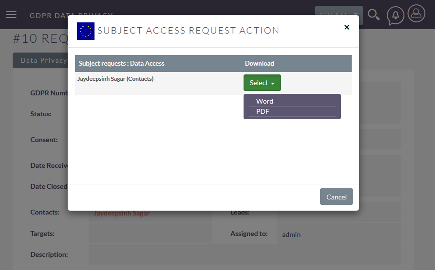 Download the Data subject request in word or pdf