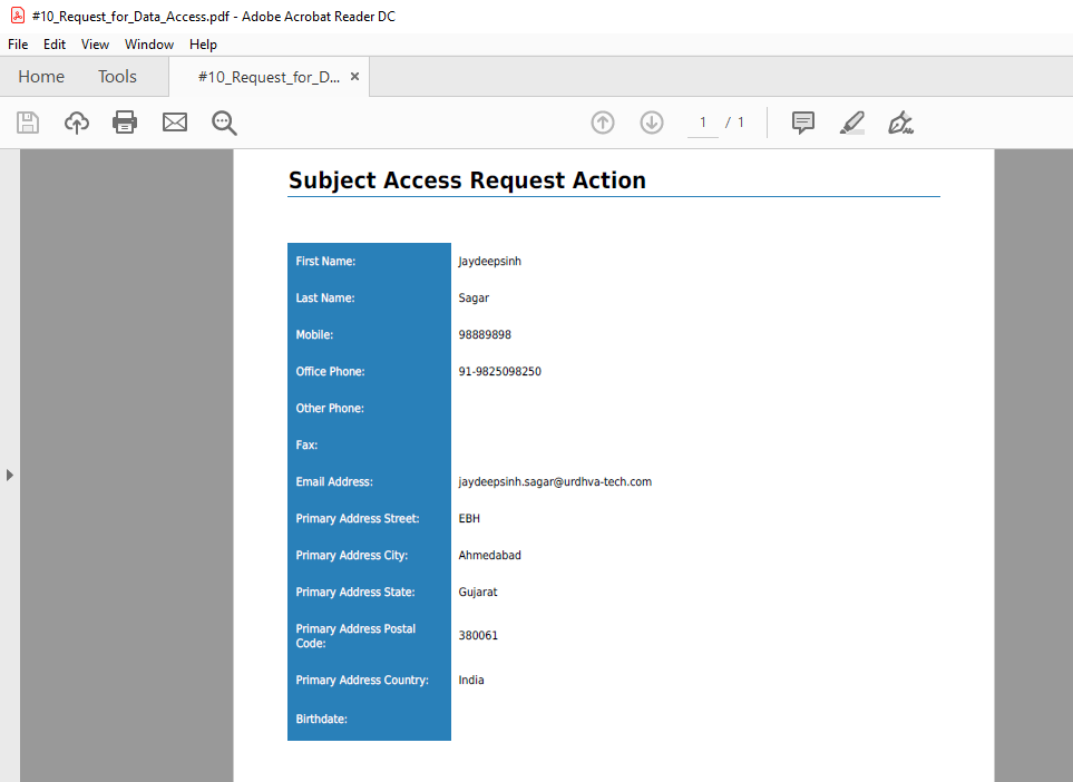 Exported Personal Identifiable fields in PDF