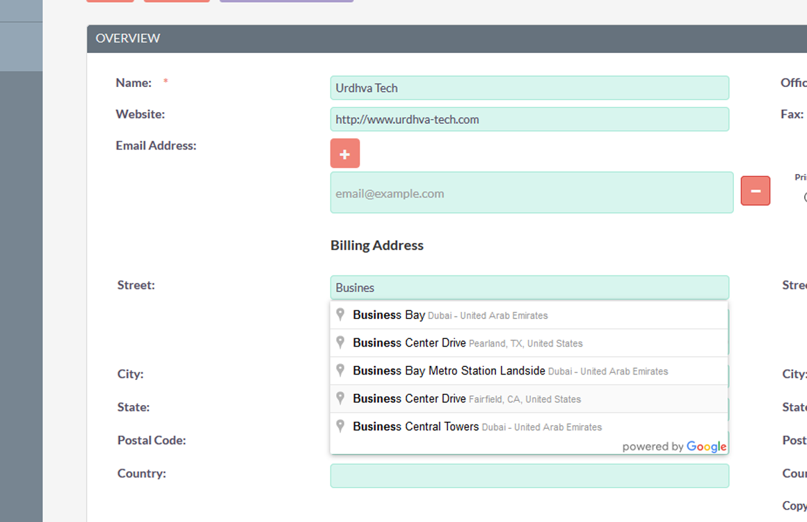 SuiteCRM Google address in editview