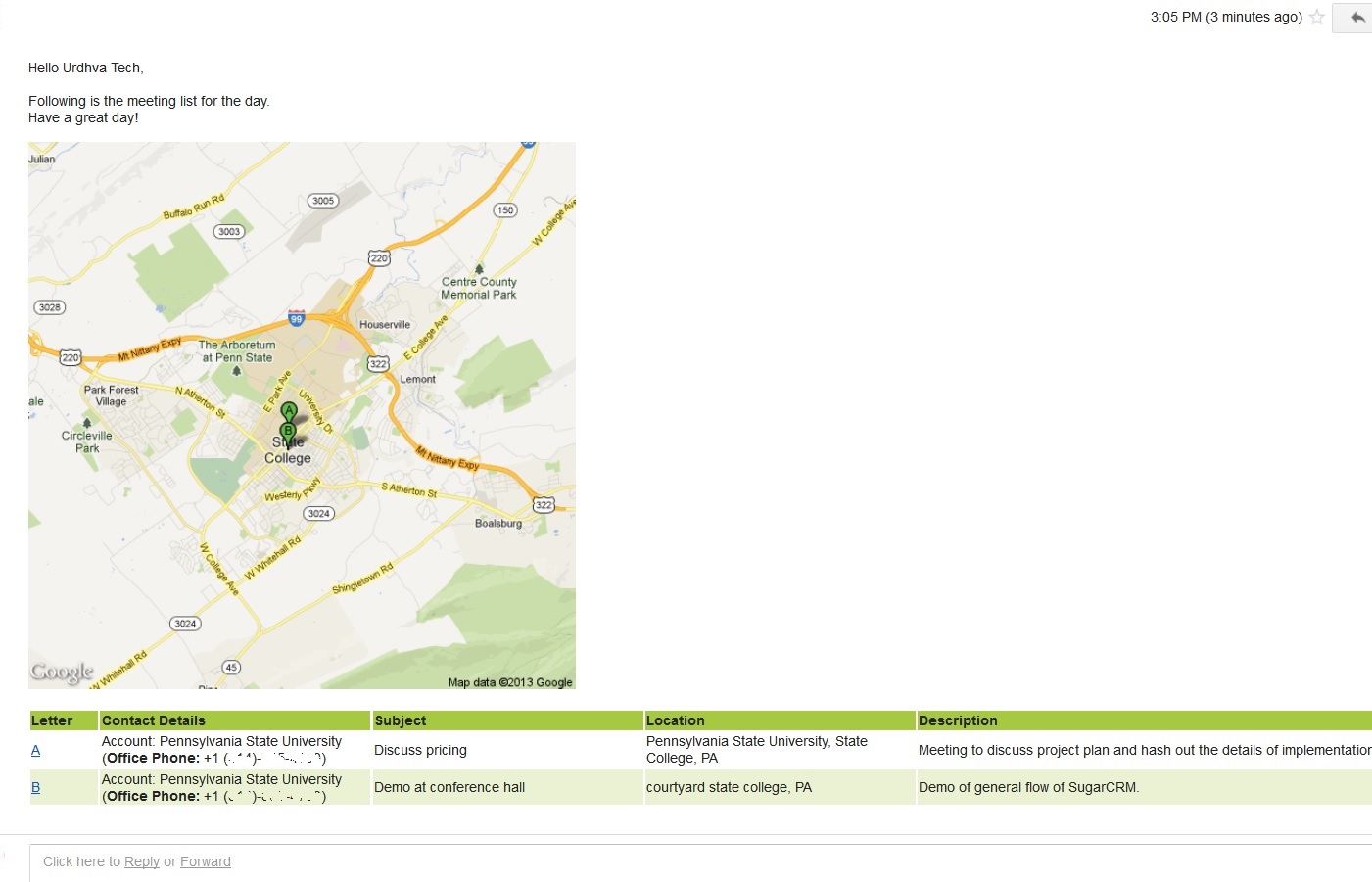 Meeting Map on Email