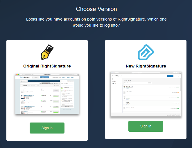 Supports old and new version of RightSignature Supports old and new version of RightSignature