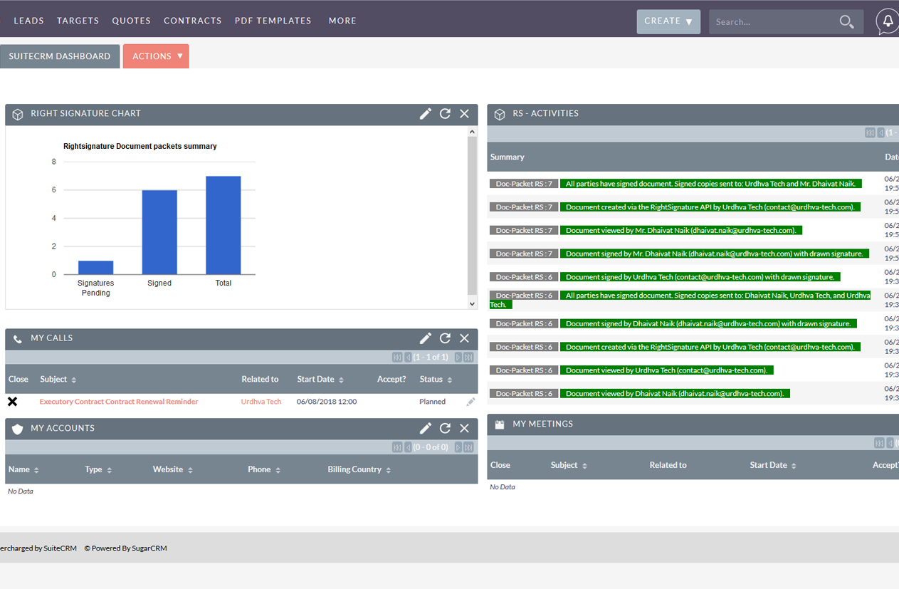 RightSignature SuiteCRM Dashlet