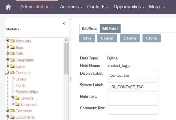 tag custom field in SuiteCRM studio