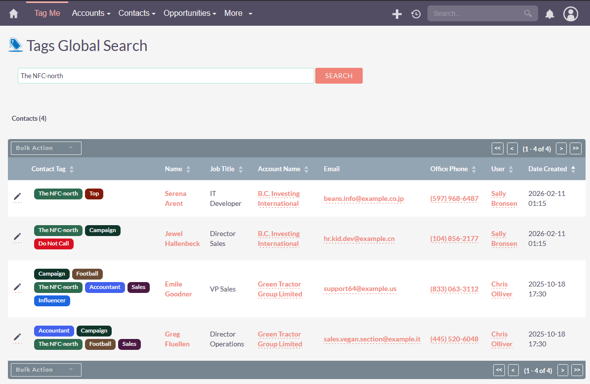 SuiteCRM tag management global search