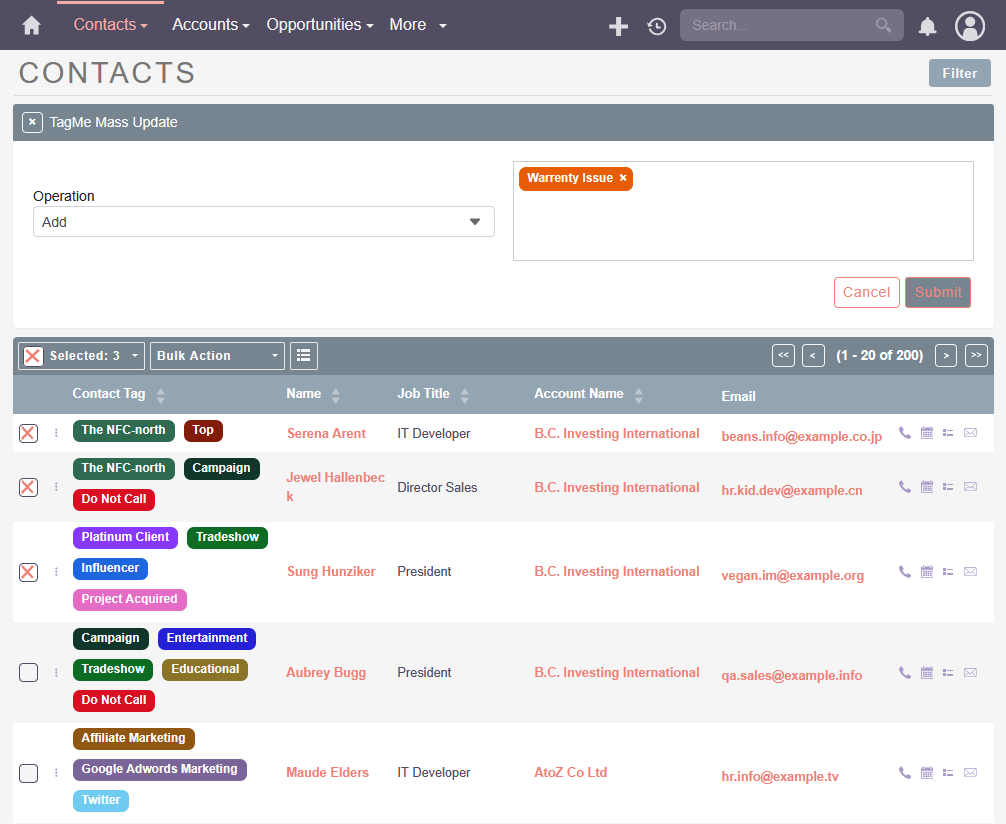 Mass update tags in suiteCRM