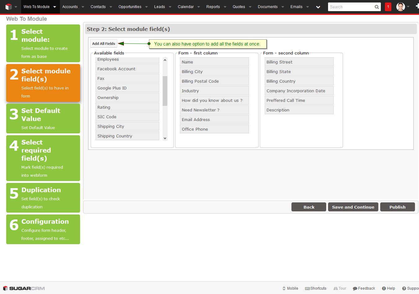 Select field(s) to display in webform